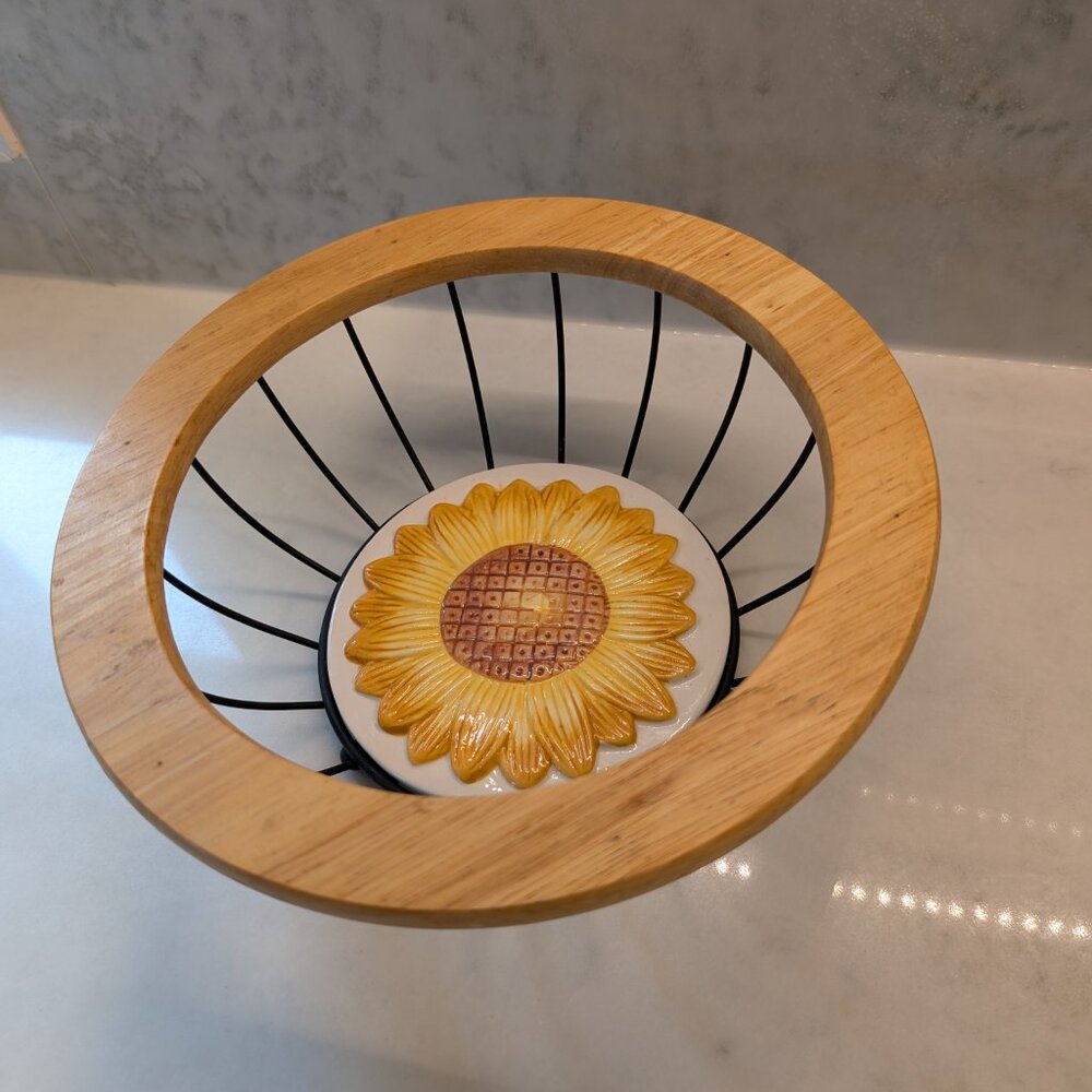 Sunflower metal wood and ceramic basket
